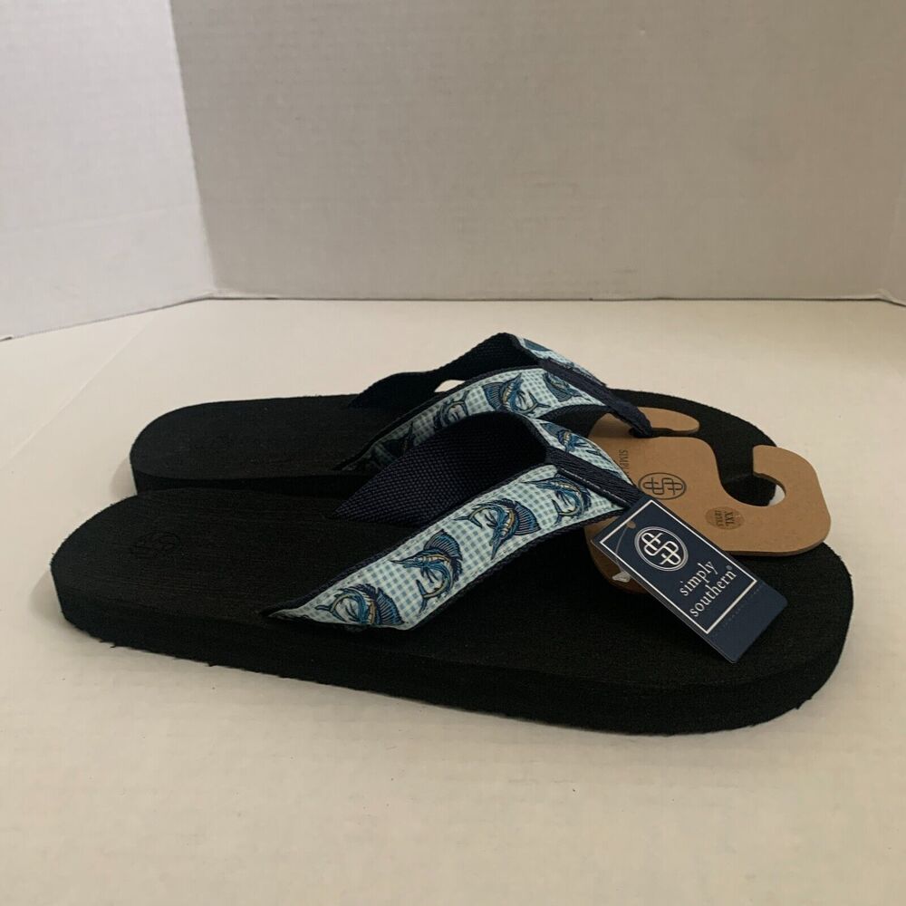 Simply Southern Men's Size 2XL 12/13.5 Marlin Print Flip Flops Thong Sandals New